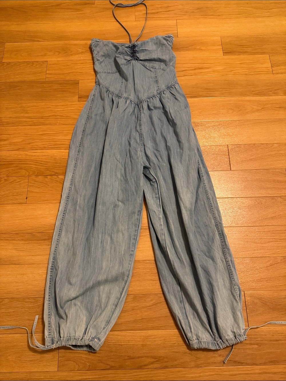 Free people Light Wash Denim Strapless Jumpsuit - Light Blue small